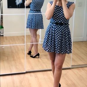 Blue dress with white dots fit-n-flare vintage
